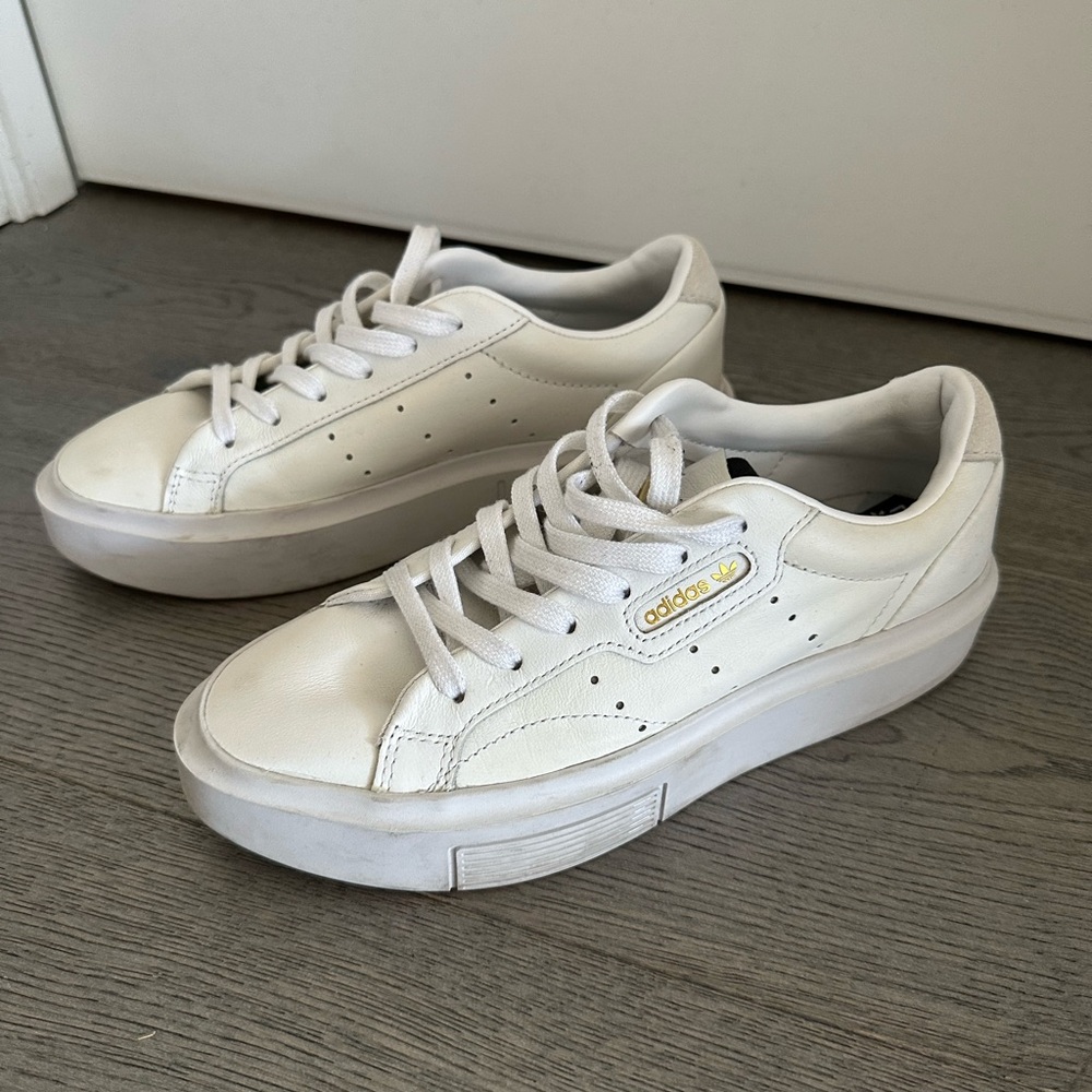 Adidas Women White and Gold Platform Sneakers Size 6
